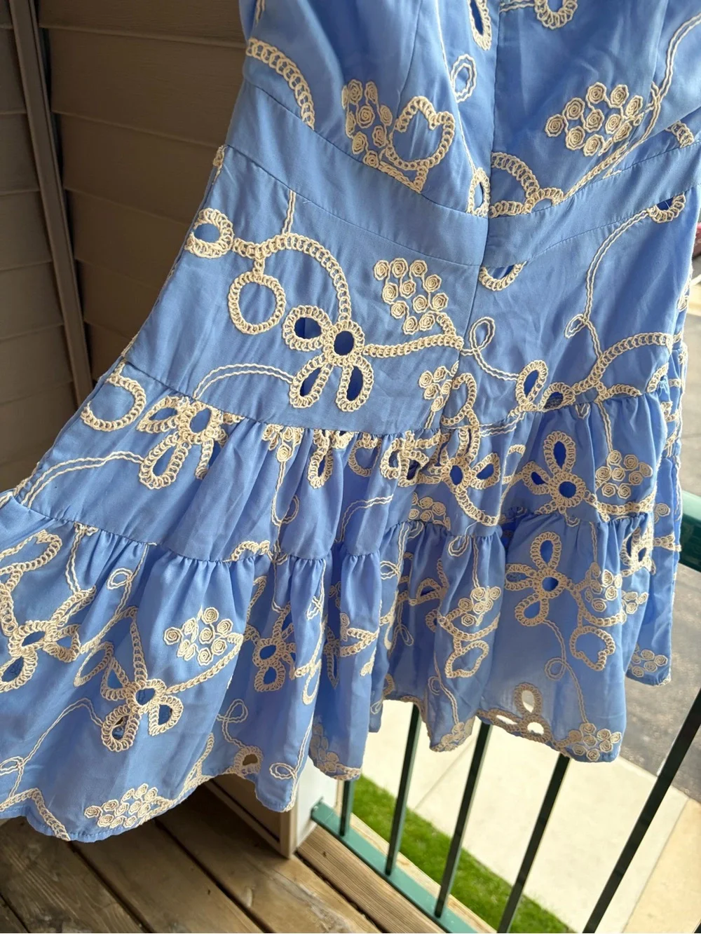 🆕🦋Sam Edelman Light Blue Rope Embroidery Mini Dress Size 10 Summer Floral Resort - Picture 12 of 17